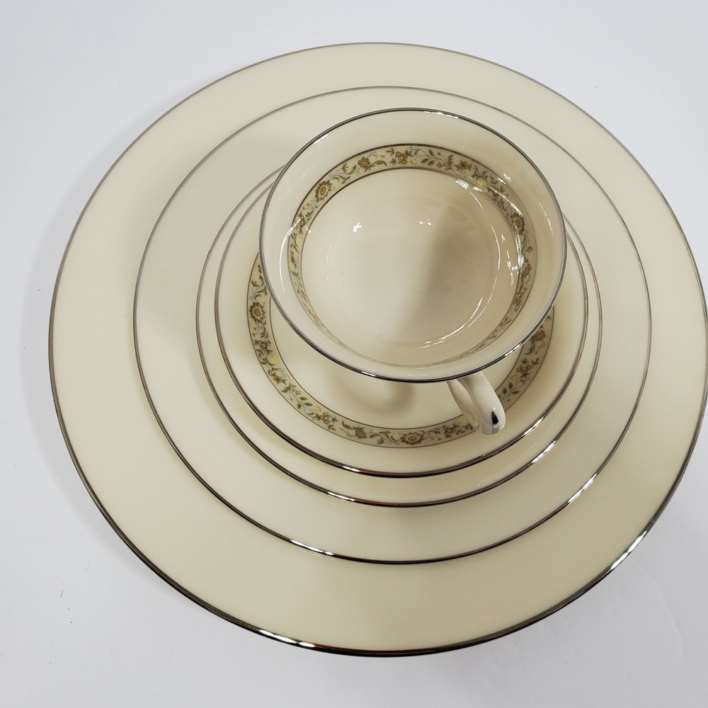 Lenox Springdale Saucer Cup Salad Dinner & Bread Plates 5 Pieces Platinum‎ Trim